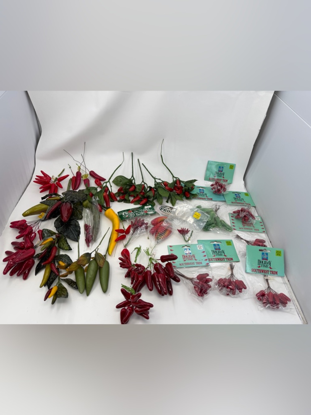Vintage Lot of New Chili Pepper Red Green Floral Picks Decor Holiday Craft Trim.